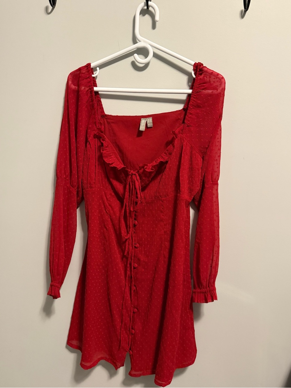 ASOS Red Long-Sleeve Ruffle Button-Front Dress